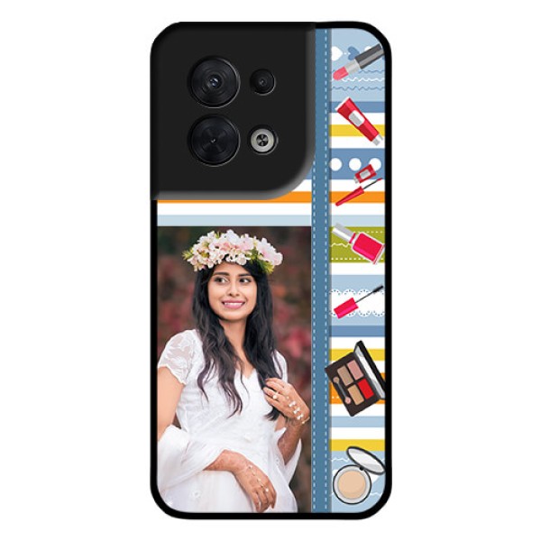 Oppo Reno 8 5G Personalized Glass Phone Case - Makeup Icons Design