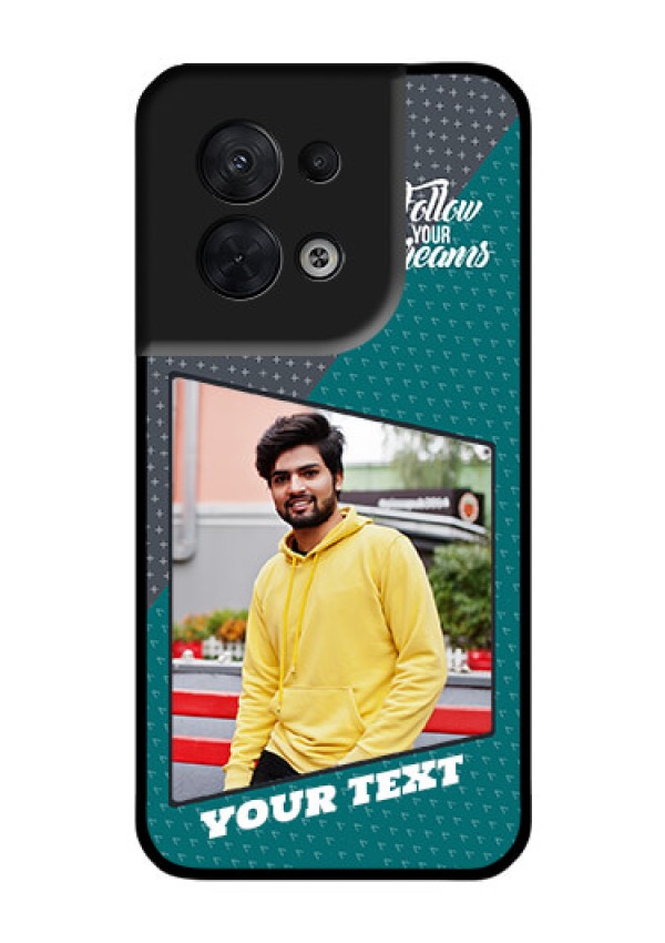 Oppo Reno 8 5G Personalized Glass Phone Case - Background Pattern Design with Quote