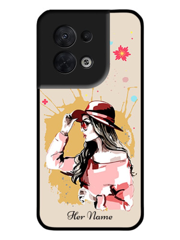 Custom Oppo Reno 8 5G Photo Printing on Glass Case - Women with pink hat Design