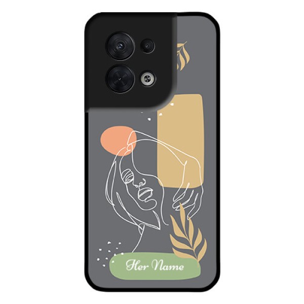 Oppo Reno 8 5G Custom Glass Phone Case - Gazing Woman line art Design Oppo Reno 8 5G Custom Glass Phone Case - Gazing Woman line art Design