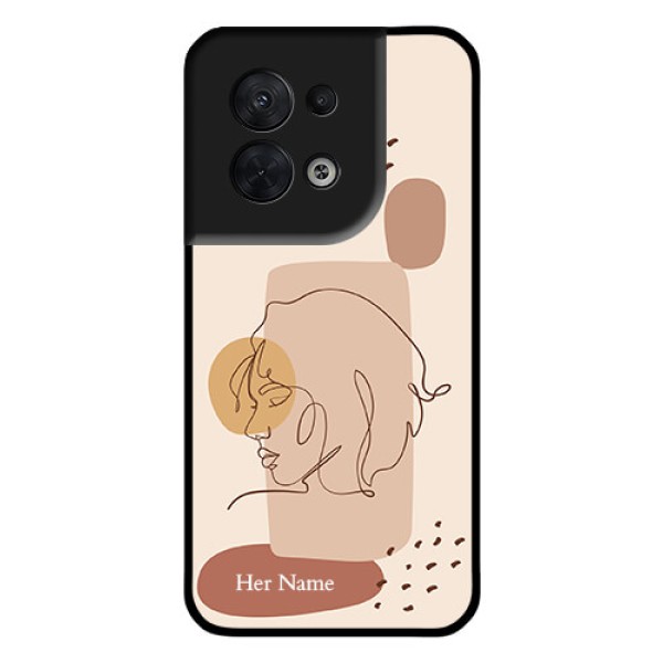 Oppo Reno 8 5G Photo Printing on Glass Case - Calm Woman line art Design Oppo Reno 8 5G Photo Printing on Glass Case - Calm Woman line art Design