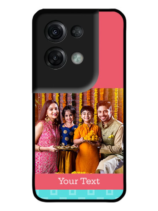 Custom Oppo Reno 8 Pro 5G Personalized Glass Phone Case - Peach & Blue Color Design