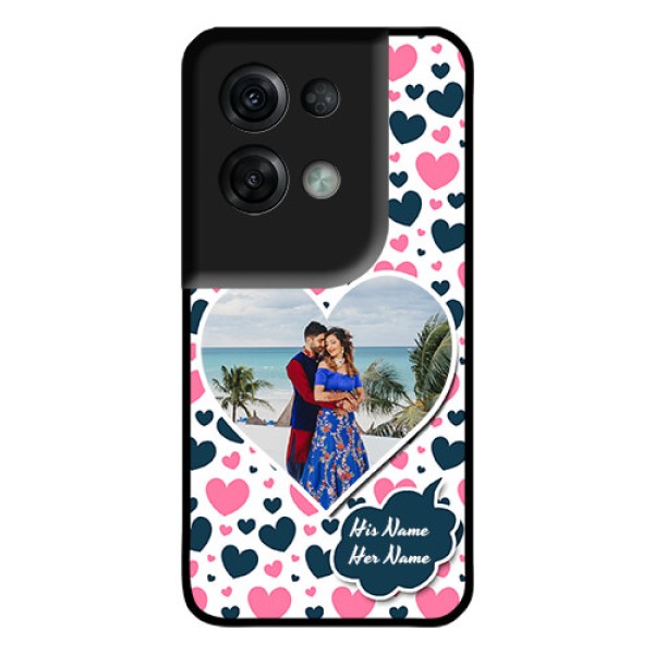 Oppo Reno 8 Pro 5G Custom Glass Phone Case - Pink & Blue Heart Design