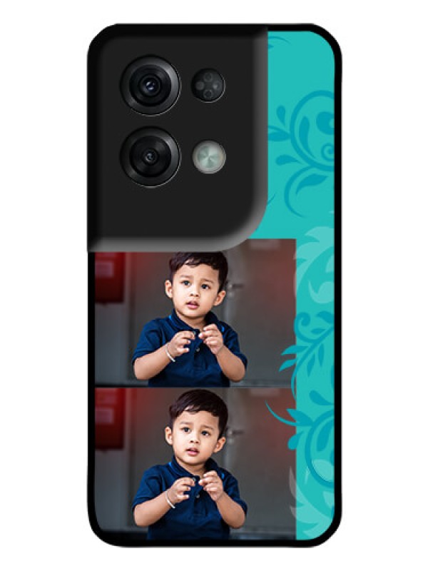 Custom Oppo Reno 8 Pro 5G Personalized Glass Phone Case - with Photo and Green Floral Design