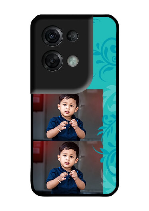 Oppo Reno 8 Pro 5G Personalized Glass Phone Case - with Photo and Green Floral Design