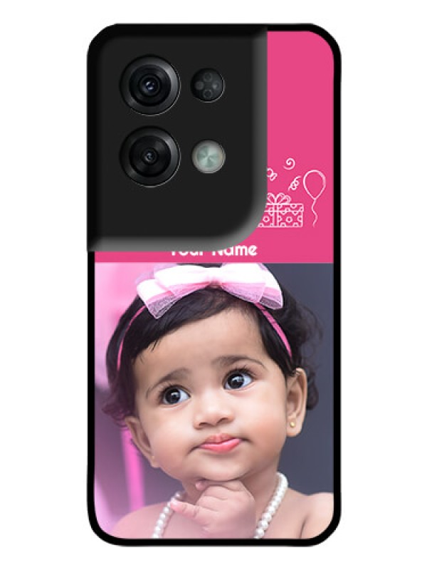 Custom Oppo Reno 8 Pro 5G Photo Printing on Glass Case - with Birthday Line Art Design