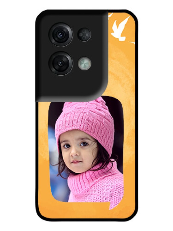 Custom Oppo Reno 8 Pro 5G Personalized Glass Phone Case - Water Color Design with Bird Icons