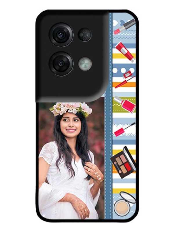 Custom Oppo Reno 8 Pro 5G Personalized Glass Phone Case - Makeup Icons Design