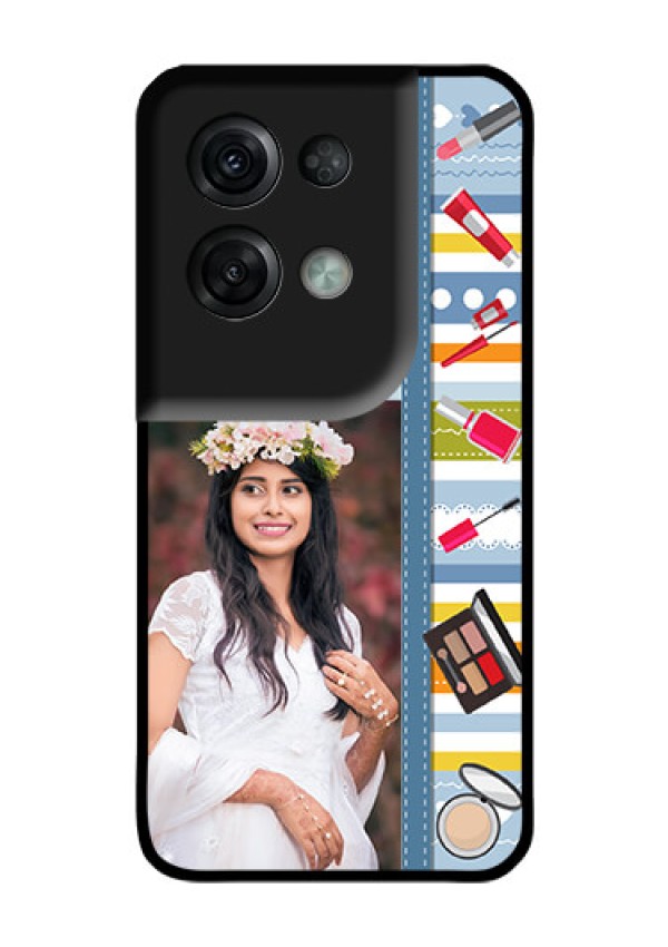 Oppo Reno 8 Pro 5G Personalized Glass Phone Case - Makeup Icons Design