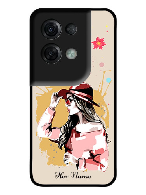 Custom Oppo Reno 8 Pro 5G Photo Printing on Glass Case - Women with pink hat Design