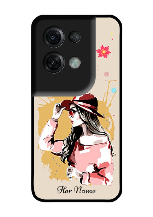 Oppo Reno 8 Pro 5G Photo Printing on Glass Case - Women with pink hat Design