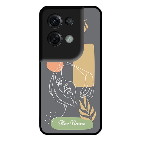 Oppo Reno 8 Pro 5G Custom Glass Phone Case - Gazing Woman line art Design Oppo Reno 8 Pro 5G Custom Glass Phone Case - Gazing Woman line art Design