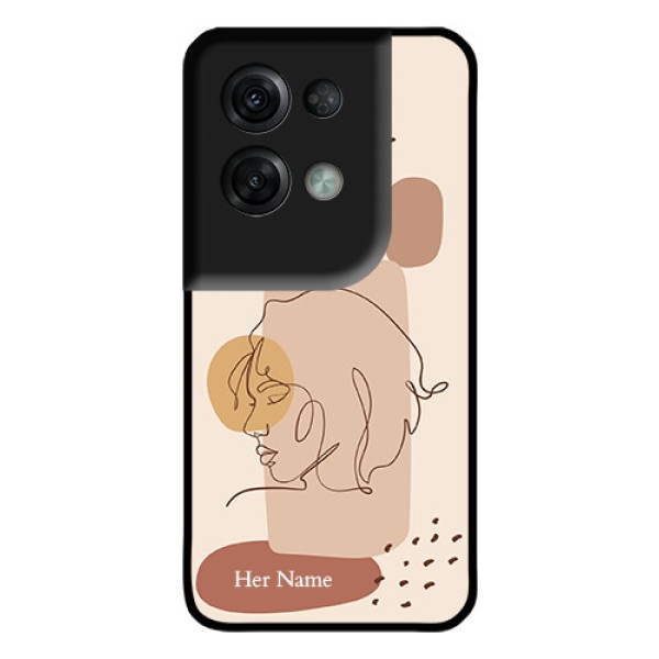 Oppo Reno 8 Pro 5G Photo Printing on Glass Case - Calm Woman line art Design Oppo Reno 8 Pro 5G Photo Printing on Glass Case - Calm Woman line art Design