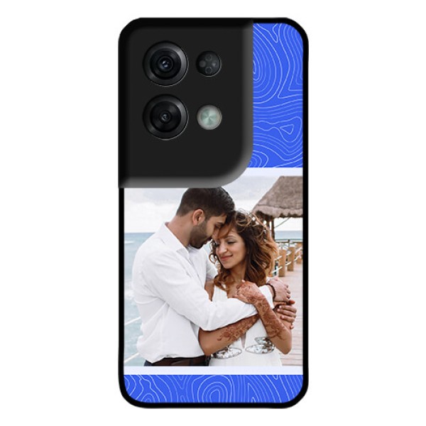 Oppo Reno 8 Pro 5G Custom Glass Mobile Case - Curved line art with blue and white Design Oppo Reno 8 Pro 5G Custom Glass Mobile Case - Curved line art with blue and white Design