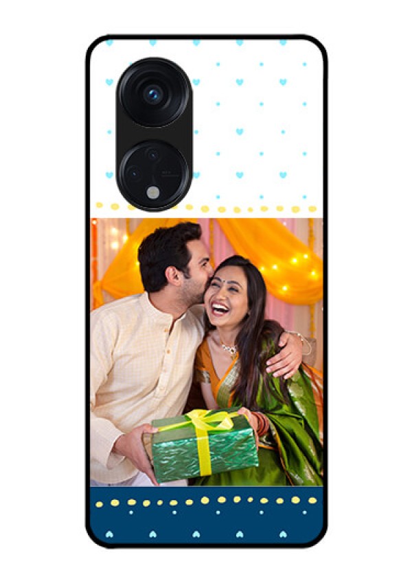 Oppo Reno 8T 5G Personalized Glass Phone Case - White and Blue Abstract Design