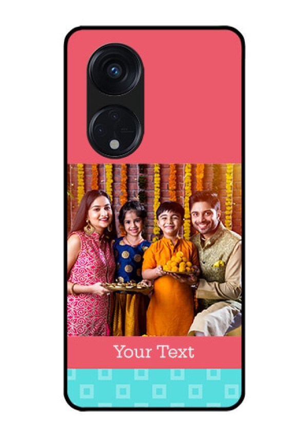 Oppo Reno 8T 5G Personalized Glass Phone Case - Peach & Blue Color Design