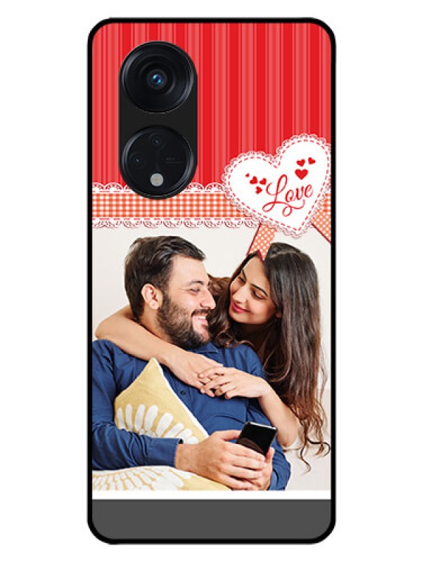 Custom Oppo Reno 8T 5G Custom Glass Mobile Case - Red Love Pattern Design