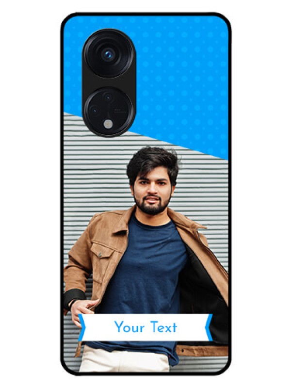 Custom Oppo Reno 8T 5G Photo Printing on Glass Case - Simple Blue Color Design