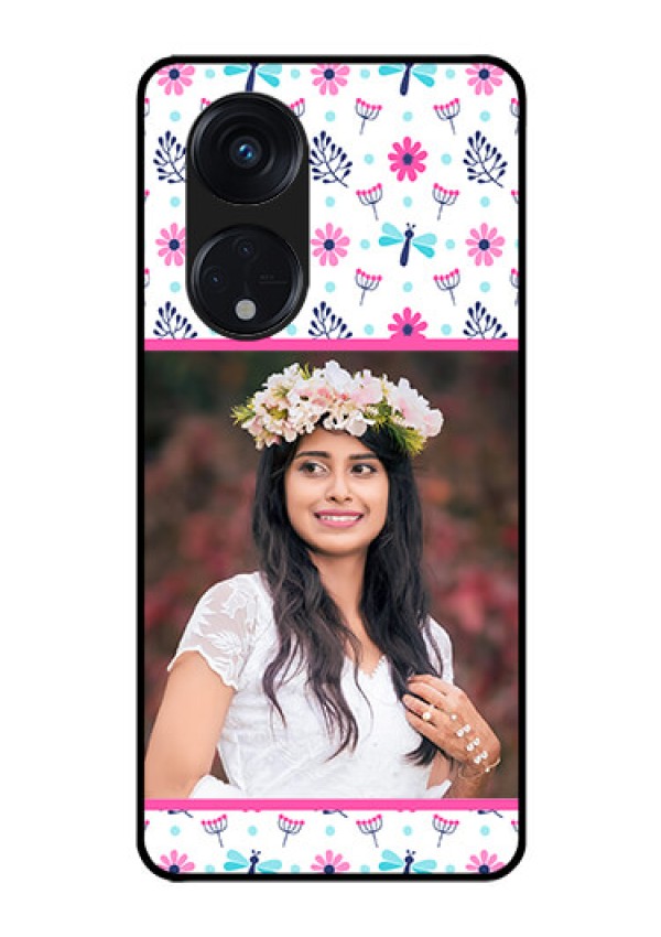 Oppo Reno 8T 5G Photo Printing on Glass Case - Colorful Flower Design