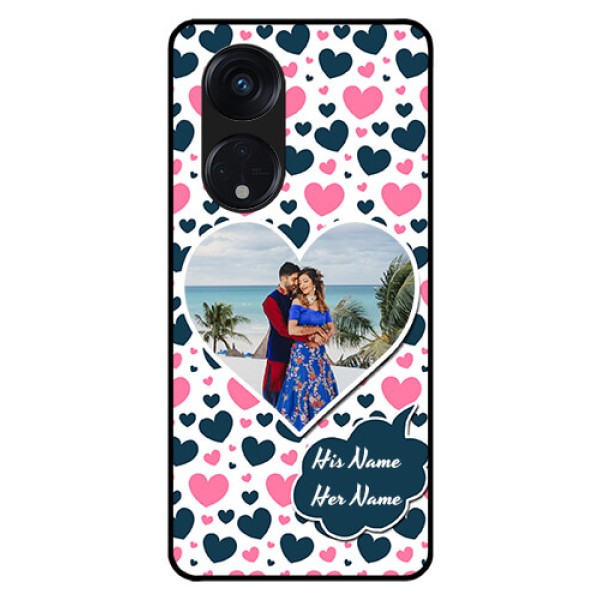 Oppo Reno 8T 5G Custom Glass Phone Case - Pink & Blue Heart Design