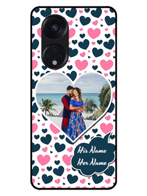 Custom Oppo Reno 8T 5G Custom Glass Phone Case - Pink & Blue Heart Design