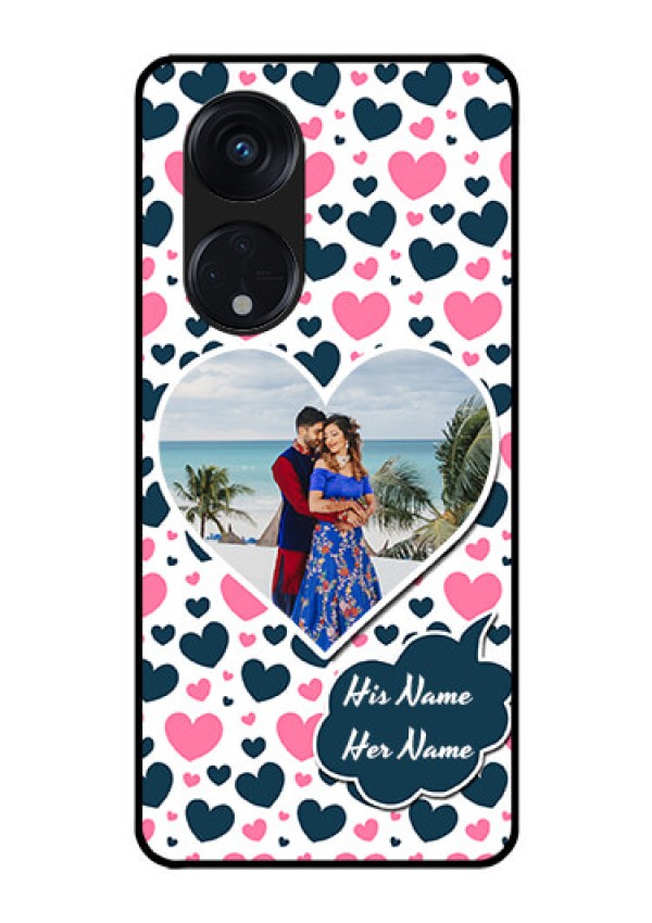 Oppo Reno 8T 5G Custom Glass Phone Case - Pink & Blue Heart Design