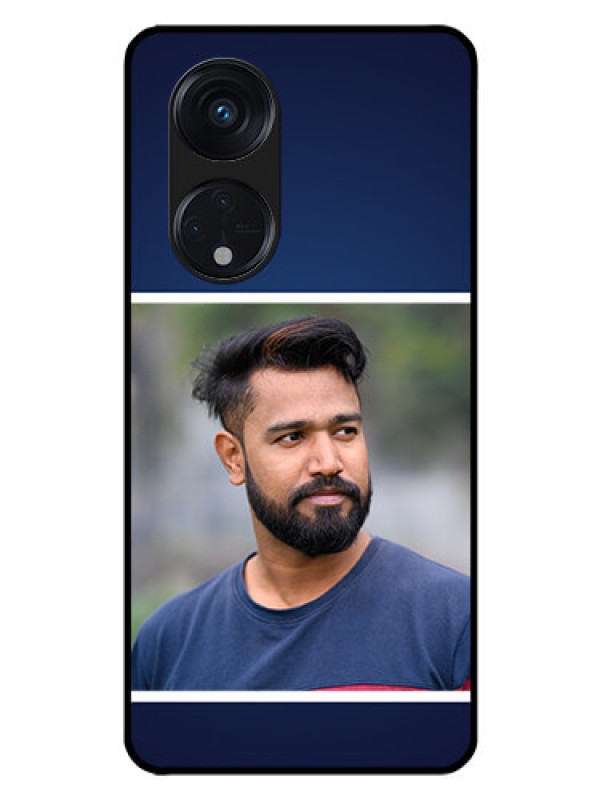 Custom Oppo Reno 8T 5G Personalized Glass Phone Case - Simple Royal Blue Design