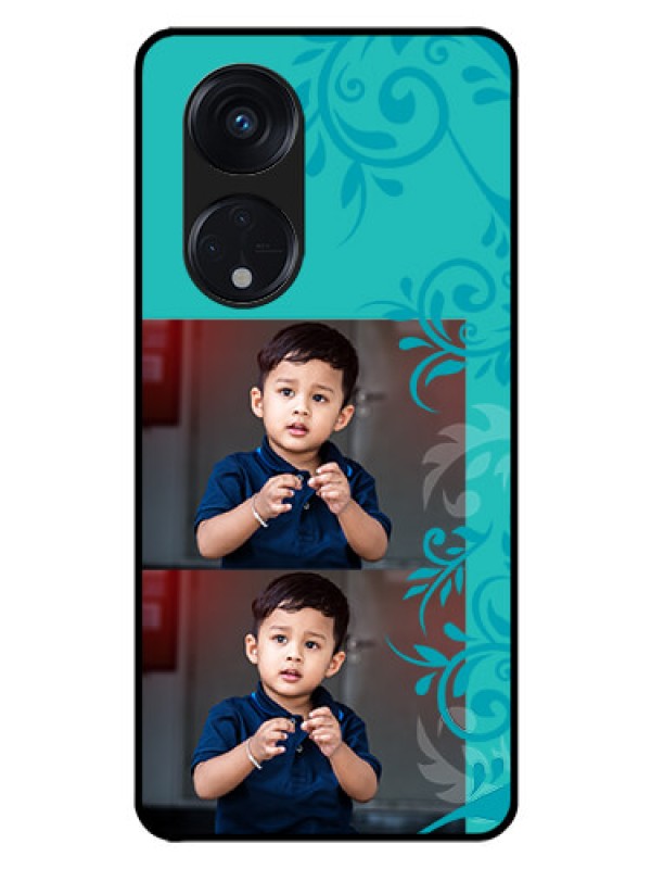 Custom Oppo Reno 8T 5G Personalized Glass Phone Case - with Photo and Green Floral Design