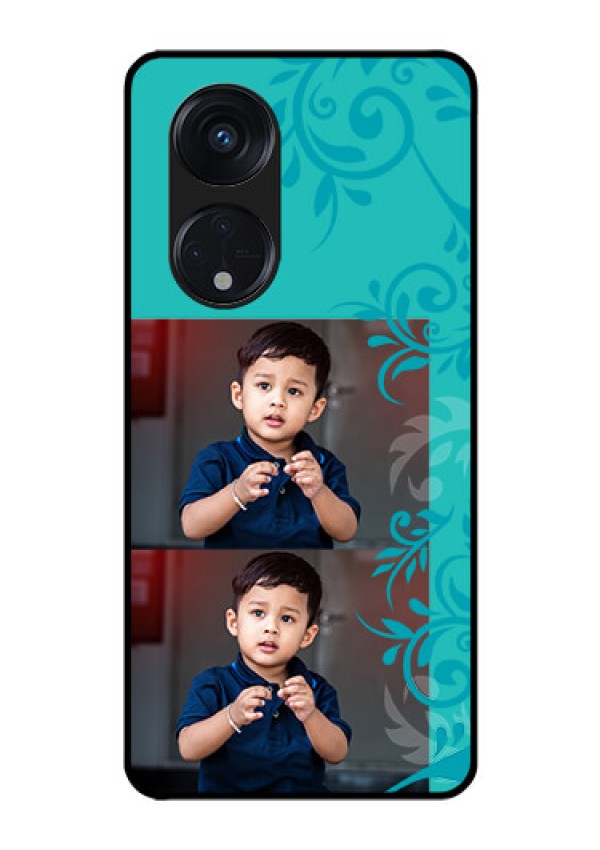 Oppo Reno 8T 5G Personalized Glass Phone Case - with Photo and Green Floral Design