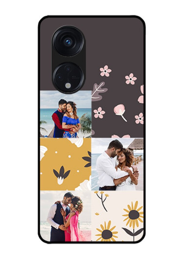 Oppo Reno 8T 5G Photo Printing on Glass Case - 3 Images with Floral Design
