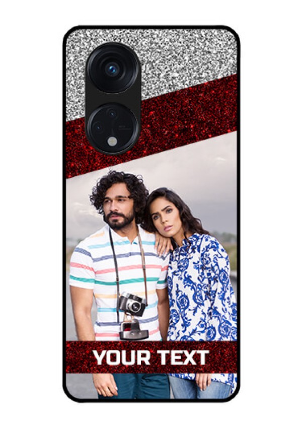 Oppo Reno 8T 5G Personalized Glass Phone Case - Image Holder with Glitter Strip Design