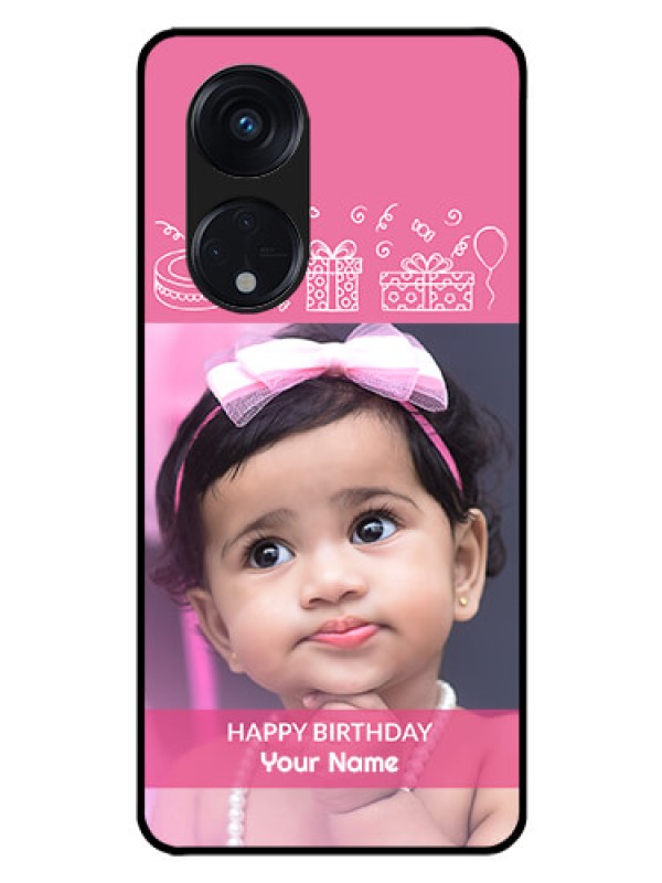 Custom Oppo Reno 8T 5G Photo Printing on Glass Case - with Birthday Line Art Design