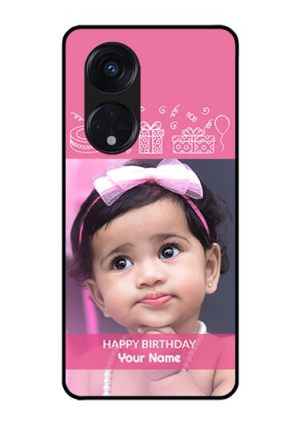 Oppo Reno 8T 5G Photo Printing on Glass Case - with Birthday Line Art Design