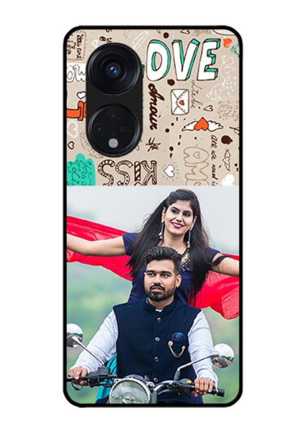 Oppo Reno 8T 5G Custom Glass Phone Case - Love Doodle Pattern