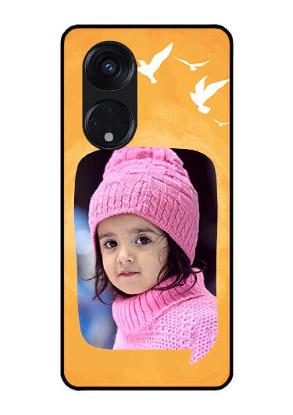 Oppo Reno 8T 5G Personalized Glass Phone Case - Water Color Design with Bird Icons