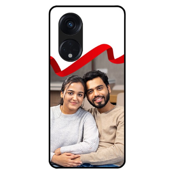Oppo Reno 8T 5G Photo Printing on Glass Case - Red Ribbon Frame Design