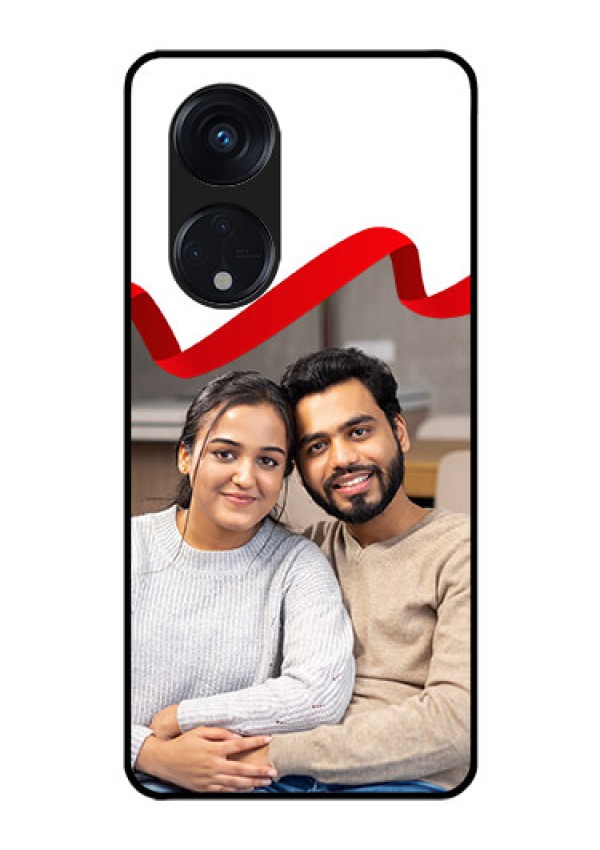 Oppo Reno 8T 5G Photo Printing on Glass Case - Red Ribbon Frame Design