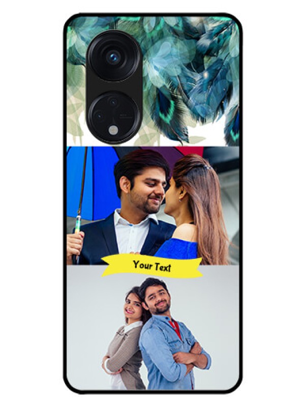 Custom Oppo Reno 8T 5G Personalized Glass Phone Case - Image with Boho Peacock Feather Design