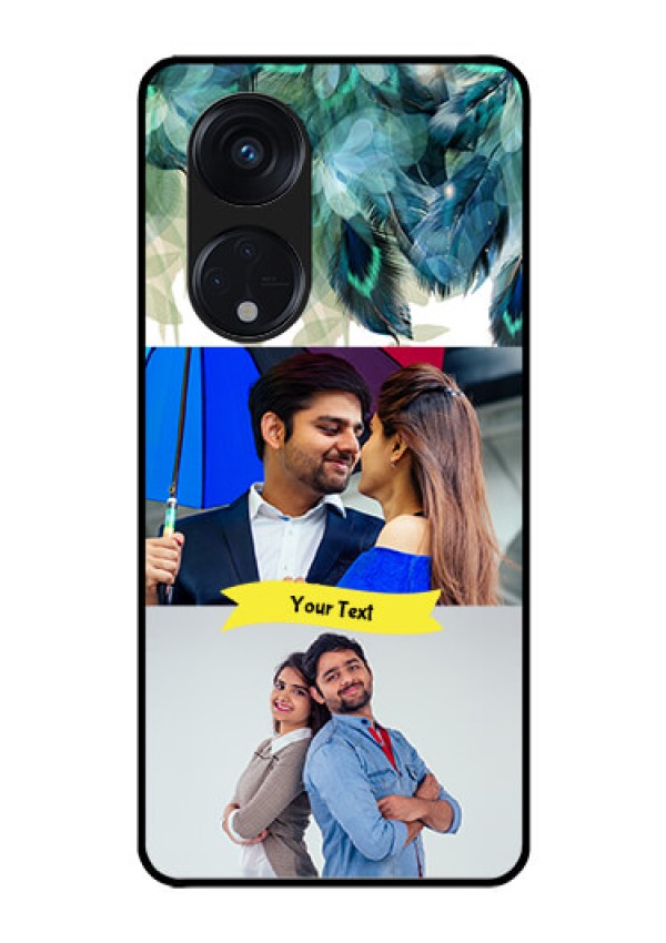 Oppo Reno 8T 5G Personalized Glass Phone Case - Image with Boho Peacock Feather Design