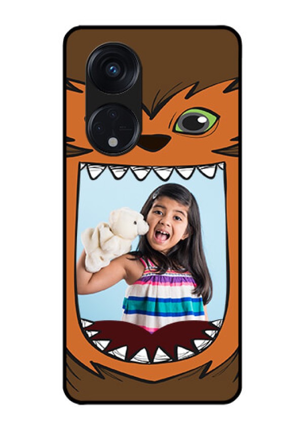 Oppo Reno 8T 5G Photo Printing on Glass Case - Owl Monster Back Case Design
