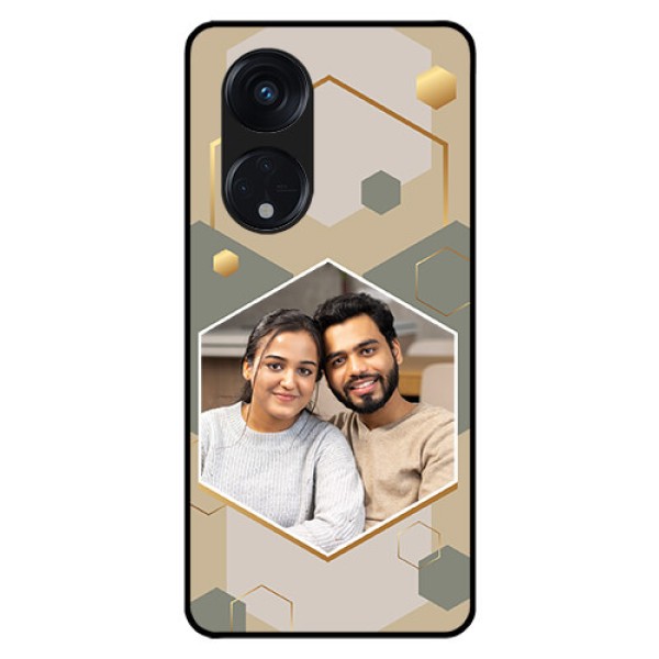 Oppo Reno 8T 5G Photo Printing on Glass Case - Stylish Hexagon Pattern Design Oppo Reno 8T 5G Photo Printing on Glass Case - Stylish Hexagon Pattern Design