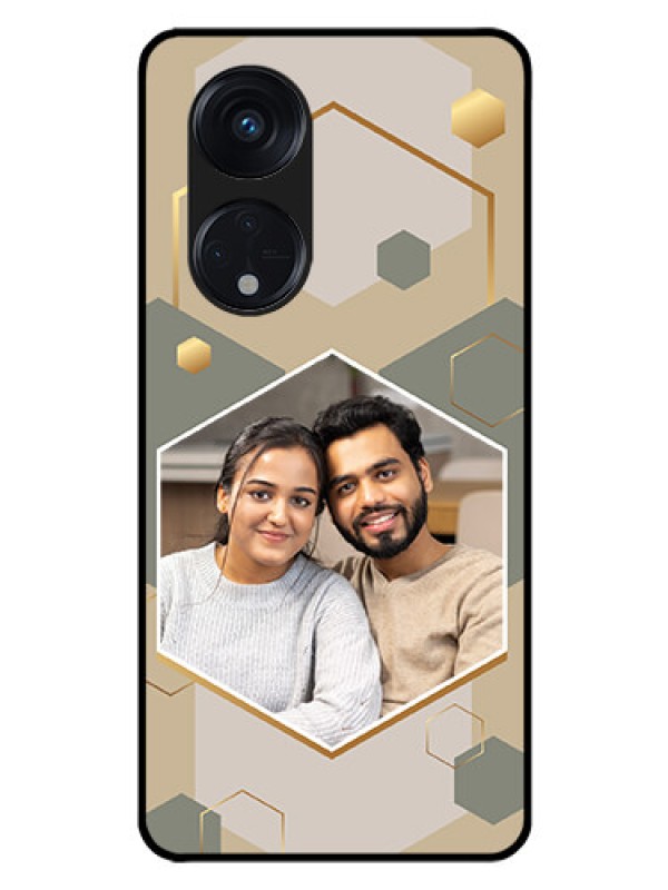 Custom Oppo Reno 8T 5G Photo Printing on Glass Case - Stylish Hexagon Pattern Design