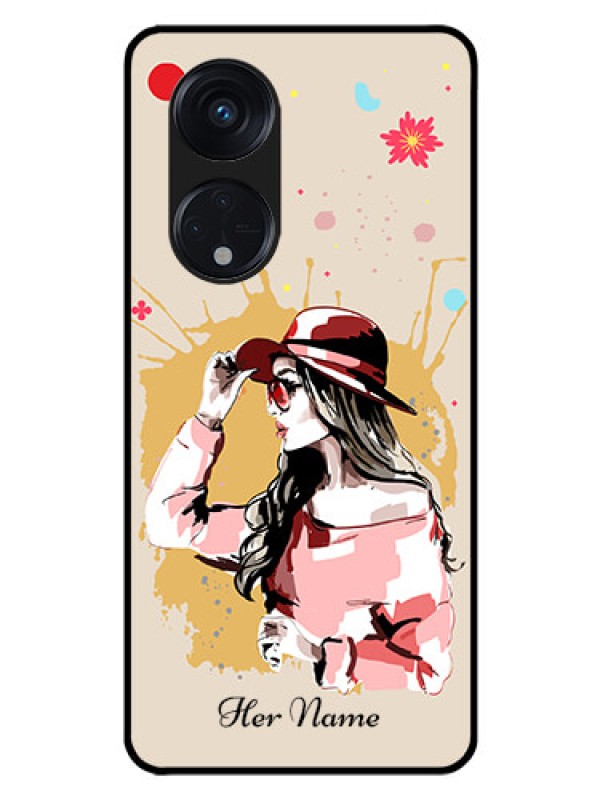 Custom Oppo Reno 8T 5G Photo Printing on Glass Case - Women with pink hat Design
