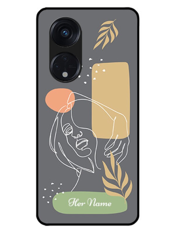 Custom Oppo Reno 8T 5G Custom Glass Phone Case - Gazing Woman line art Design