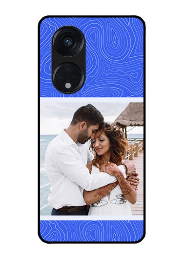 Oppo Reno 8T 5G Custom Glass Mobile Case - Curved line art with blue and white Design