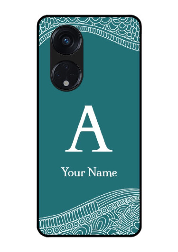 Oppo Reno 8T 5G Personalized Glass Phone Case - line art pattern with custom name Design