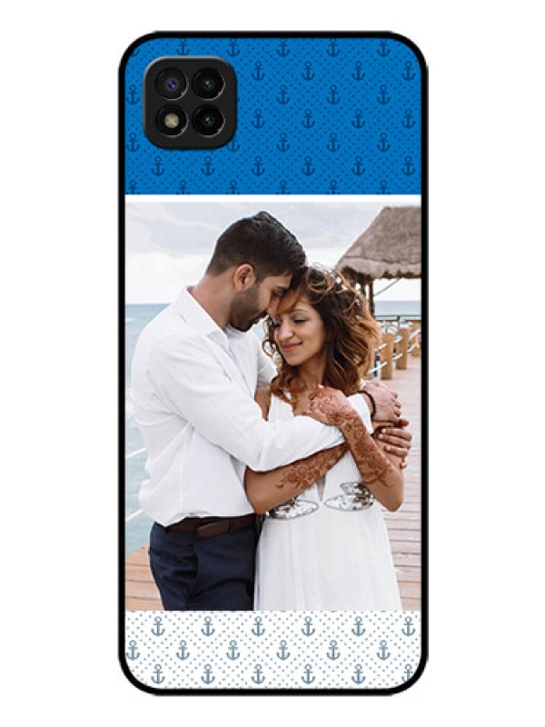 Custom Poco C3 Photo Printing on Glass Case - Blue Anchors Design