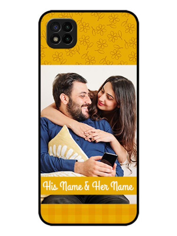 Custom Poco C3 Custom Glass Mobile Case - Yellow Floral Design