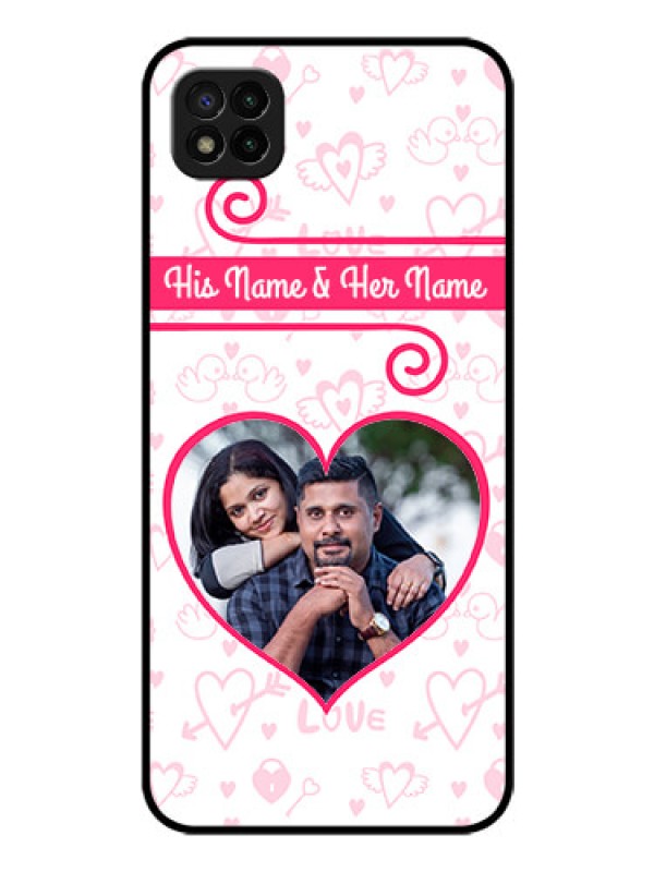 Custom Poco C3 Personalized Glass Phone Case - Heart Shape Love Design