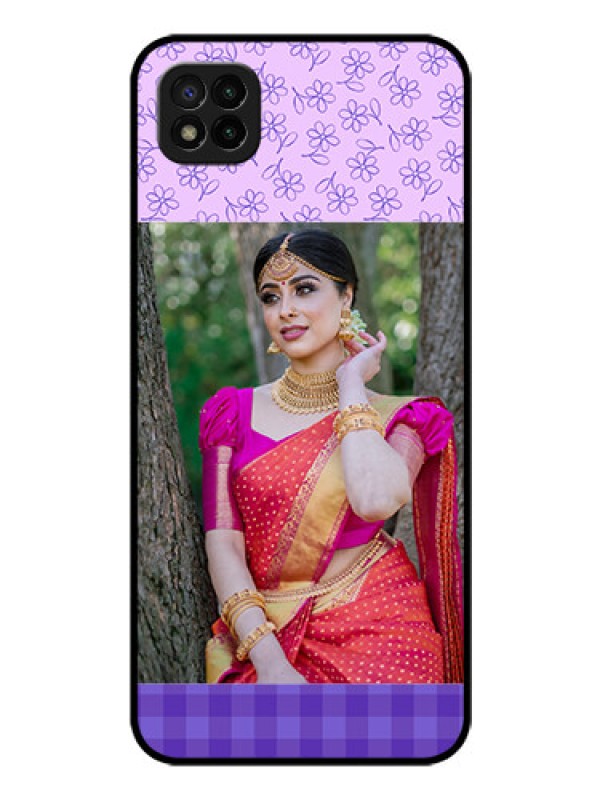 Custom Poco C3 Custom Glass Phone Case - Purple Floral Design